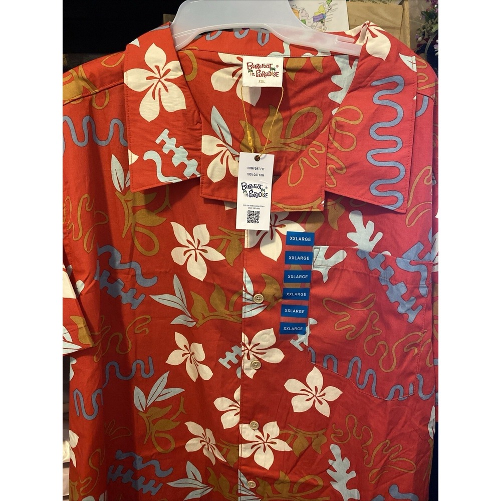 BAREFOOT IN PARADISE HAWAIIAN RED FLOWERS 100% COTTON SIZE XXL NWT